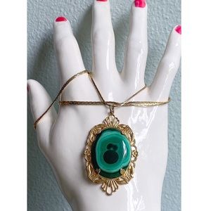 Vintage Art Nouveau malachite gold necklace